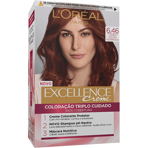 coloração permanente excellence creme 6.46 louro escuro acobreado